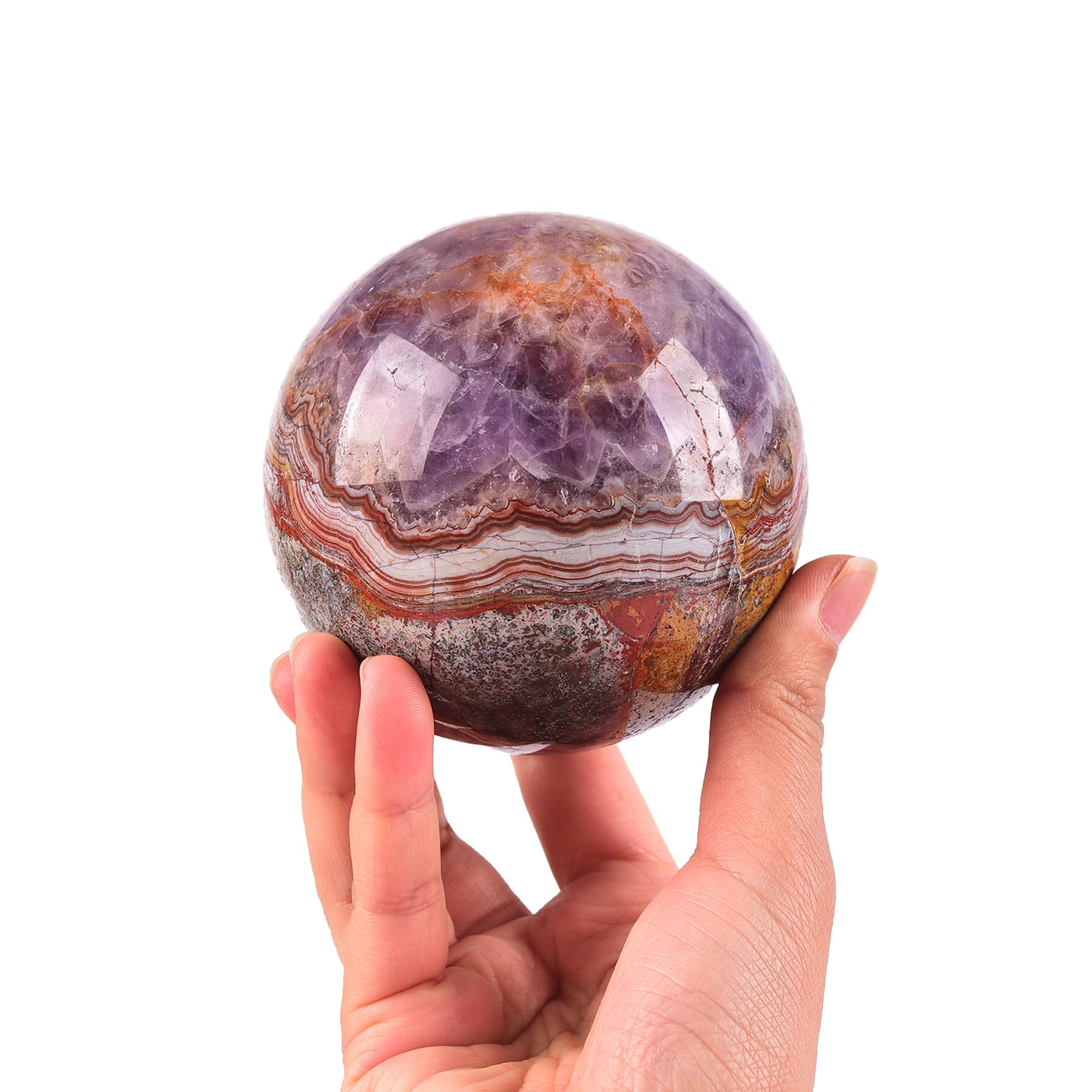 JIC Gem Natural Amazonite Crystal Sphere with Wood Stand Gemstone Sphere,Polished Healing Energy Mineral Gemstone Balls for Reiki Chakra Decoration Fengshui (60-70mm)