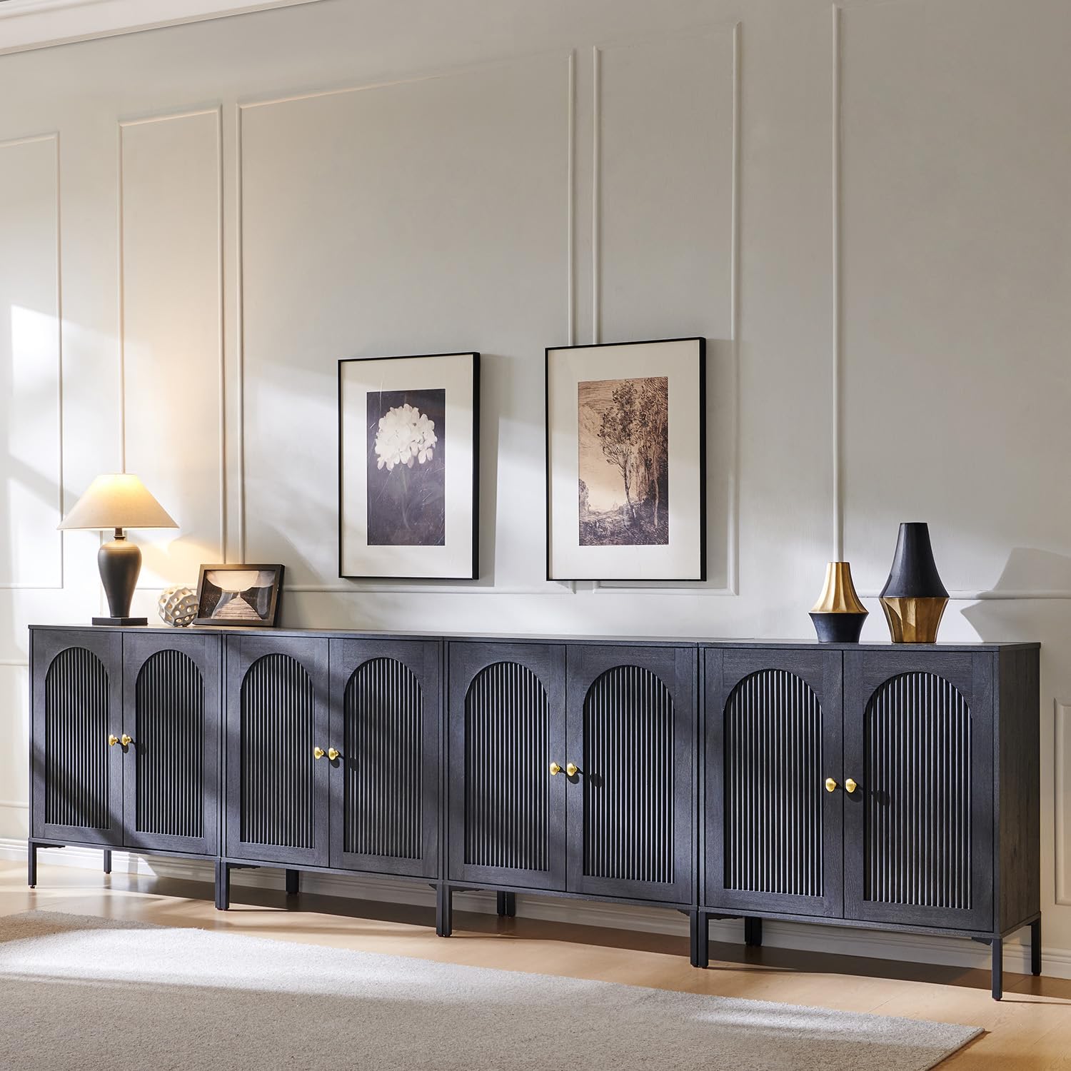 IFGET Modern Buffet Cabinet with Storage, 34" Tall Fluted Arched Sideboard Cabinet w/Adjustable Shelves, Wooden Modular Coffee Bar for Dining Room, Kitchen, Living Room, Entryway, Natural