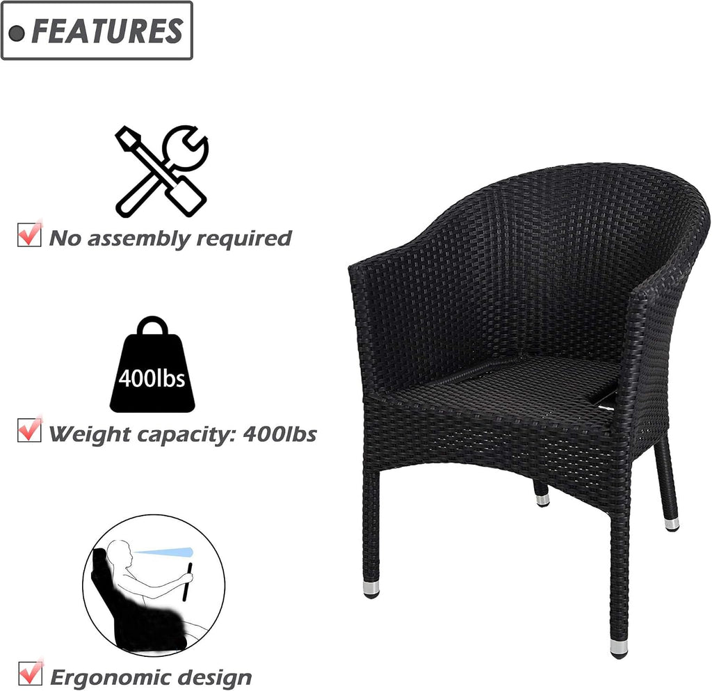 LUCKYERMORE Wicker Chair Patio Dining Chairs Outdoor Garden Lawn Wicker with Soft Cushion,Wicker Arm Chairs,Rattan Plastic Chairs,Home Furniture Stackable Rattan Dining Chair,Black