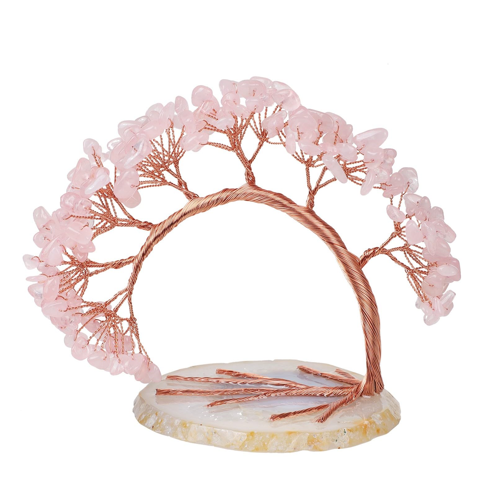 Handmade Fluorite Crystal Tree on Agate Slice Base, Feng Shui Stone Money Tree Bonsai for Home Office Decoration, 4.5"-5.2"