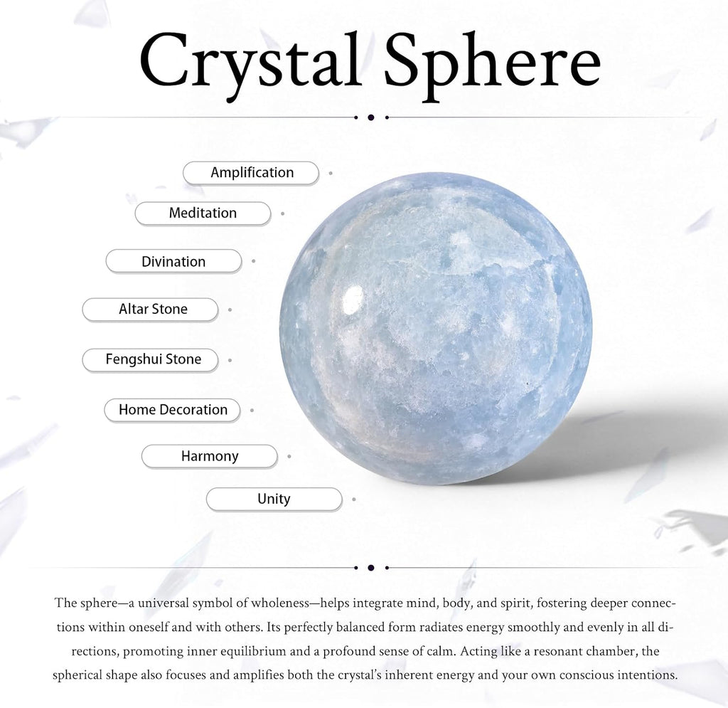 Sportmusies Natural Blue Celestite Stone Sphere with Acrylic Stand, Polished Crystal Ball Decoration for Home & Office