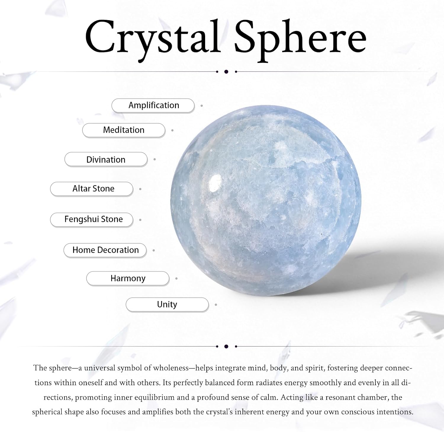 Sportmusies Natural Blue Celestite Stone Sphere with Acrylic Stand, Polished Crystal Ball Decoration for Home & Office