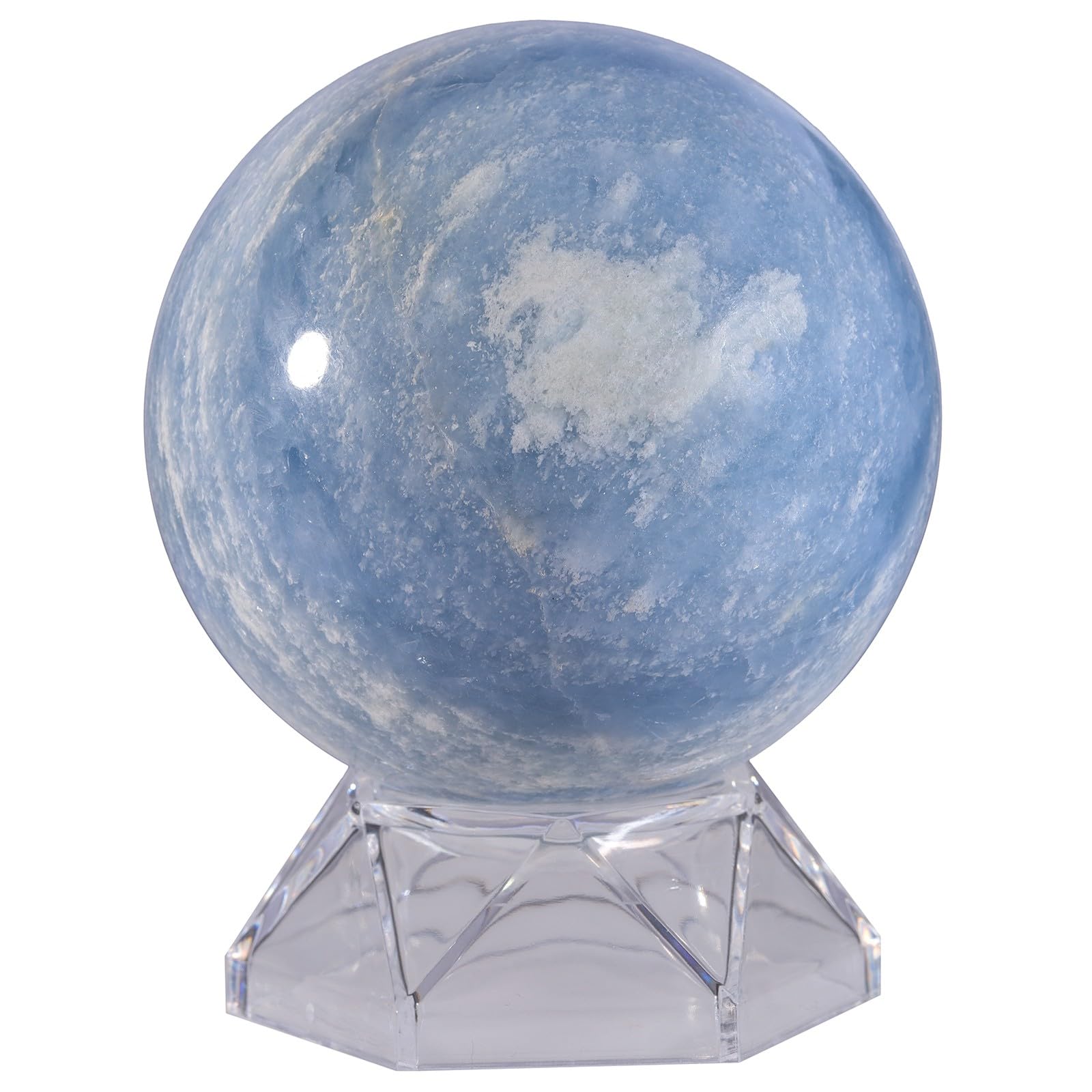 Sportmusies Natural Blue Celestite Stone Sphere with Acrylic Stand, Polished Crystal Ball Decoration for Home & Office