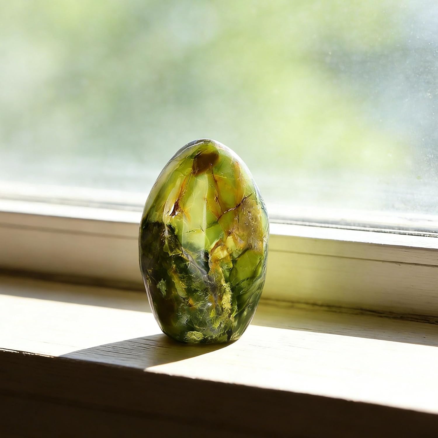 AMOYSTONE Natural Green Opal Polished Paperweight for Office - Small Decorative Healing Crystal, Desk Feng Shui Gemstone Home Decor 0.7~1 LBS