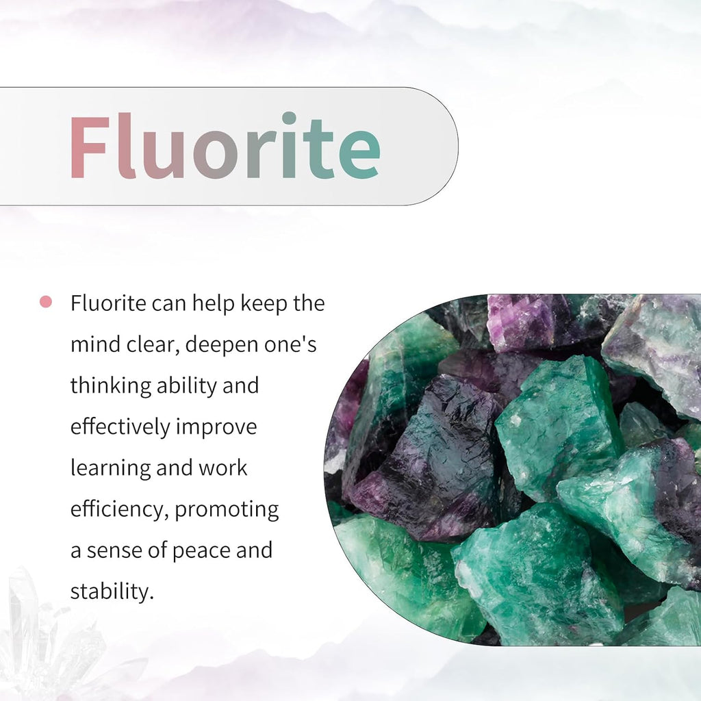 TUMBEELLUWA Irregular Rainbow Fluorite Slab Crystal Stone Collection for Desk Table Decor, Natural Crystal Mineral Specimen with Wooden Display Stand