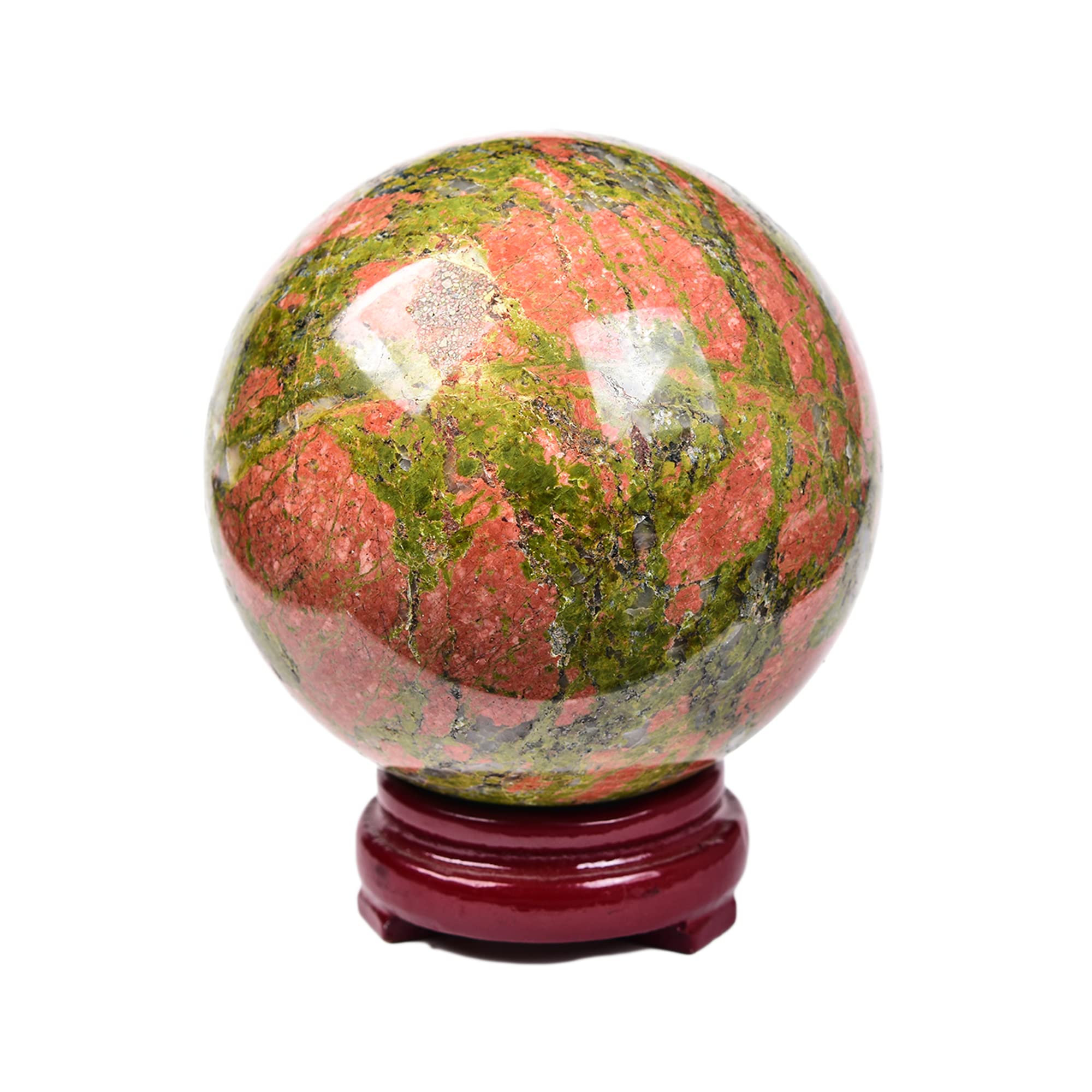 JIC Gem Natural Amazonite Crystal Sphere with Wood Stand Gemstone Sphere,Polished Healing Energy Mineral Gemstone Balls for Reiki Chakra Decoration Fengshui (60-70mm)