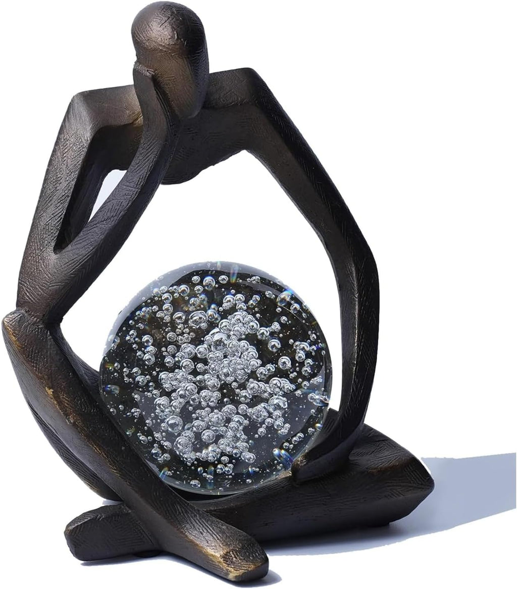 Lucky Crystal Ball Thinker Statue – Abstract Resin Figurine with Bronze Finish, Modern Home & Office Decor Sculpture Symbolizing Luck and Clarity, Artistic Gift for Men & Women