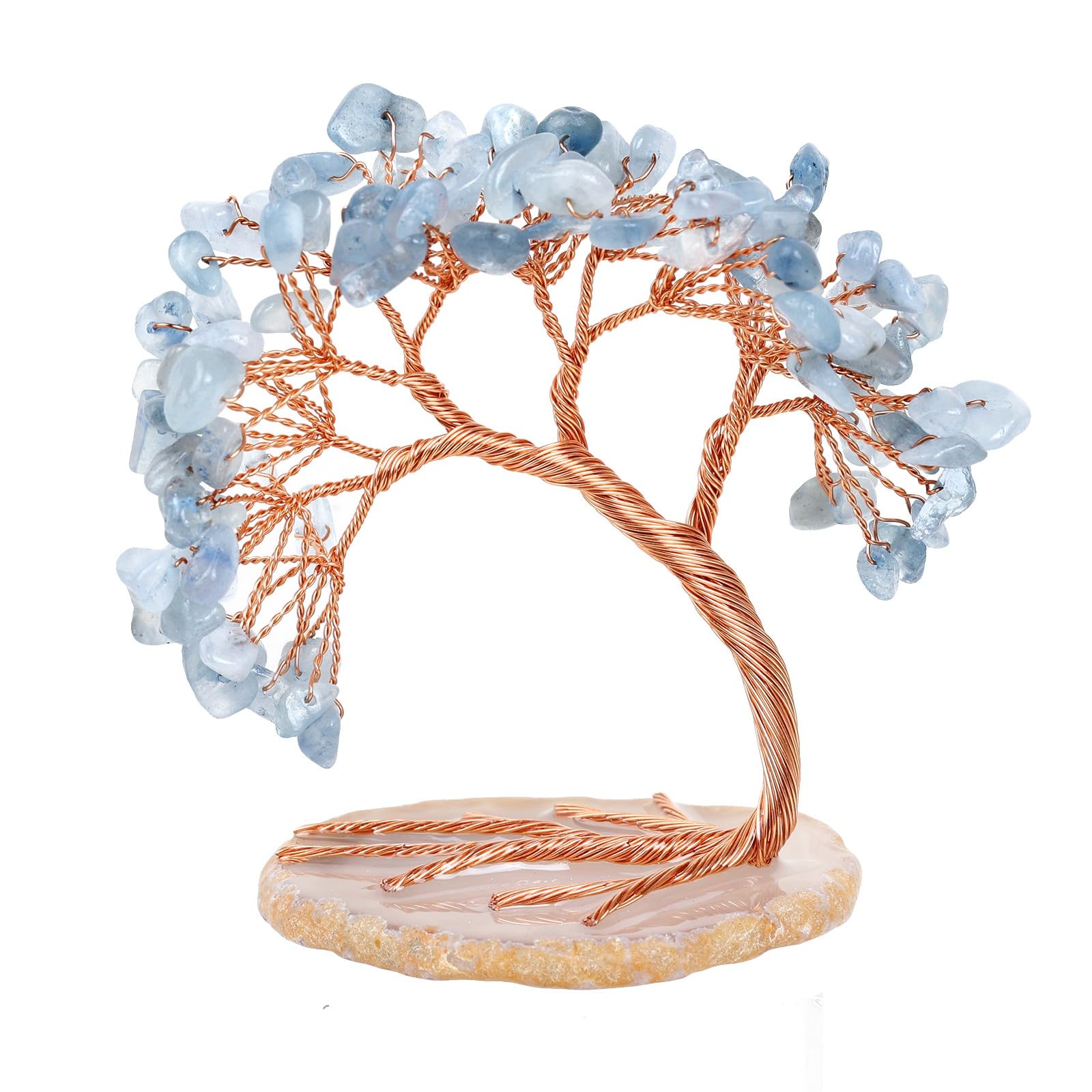 Handmade Fluorite Crystal Tree on Agate Slice Base, Feng Shui Stone Money Tree Bonsai for Home Office Decoration, 4.5"-5.2"