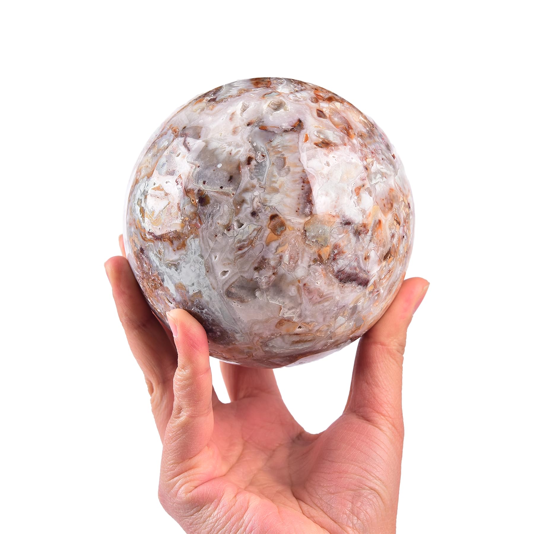 JIC Gem Natural Amazonite Crystal Sphere with Wood Stand Gemstone Sphere,Polished Healing Energy Mineral Gemstone Balls for Reiki Chakra Decoration Fengshui (60-70mm)