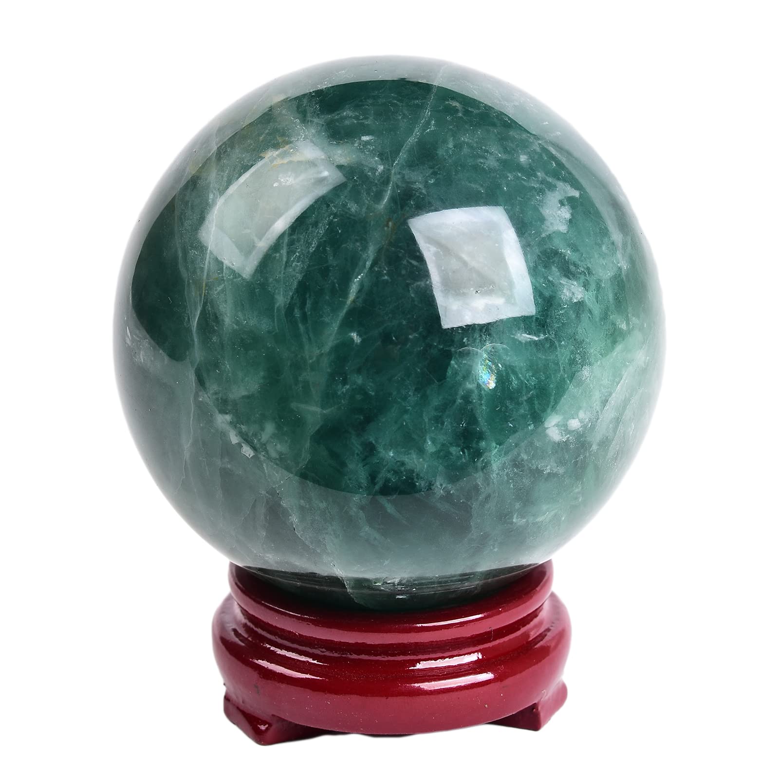 JIC Gem Natural Amazonite Crystal Sphere with Wood Stand Gemstone Sphere,Polished Healing Energy Mineral Gemstone Balls for Reiki Chakra Decoration Fengshui (60-70mm)