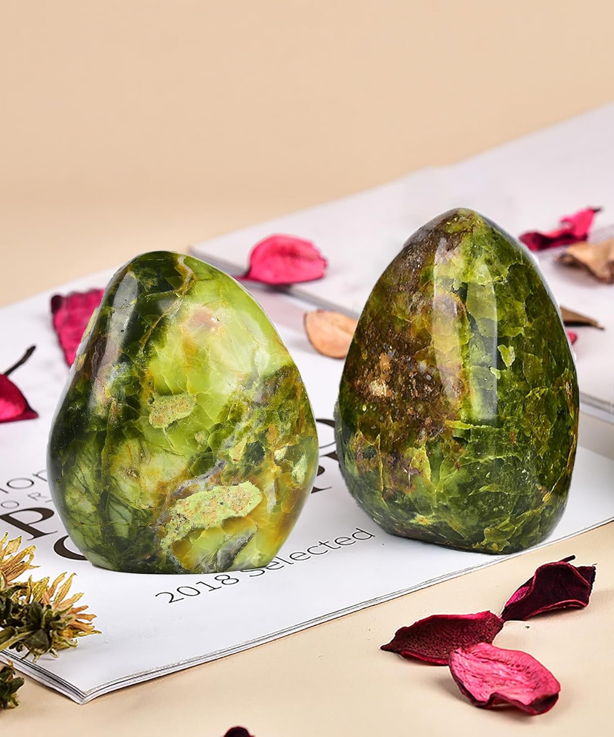 AMOYSTONE Natural Green Opal Polished Paperweight for Office - Small Decorative Healing Crystal, Desk Feng Shui Gemstone Home Decor 0.7~1 LBS
