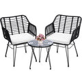 KROFEM 3 Piece Wicker Patio Bistro Furniture Set, Includes 2 Rattan Chairs and Glass Top Table, Ideal for Porch, Outdoor, Backyard, Apartment, Balcony, Natural