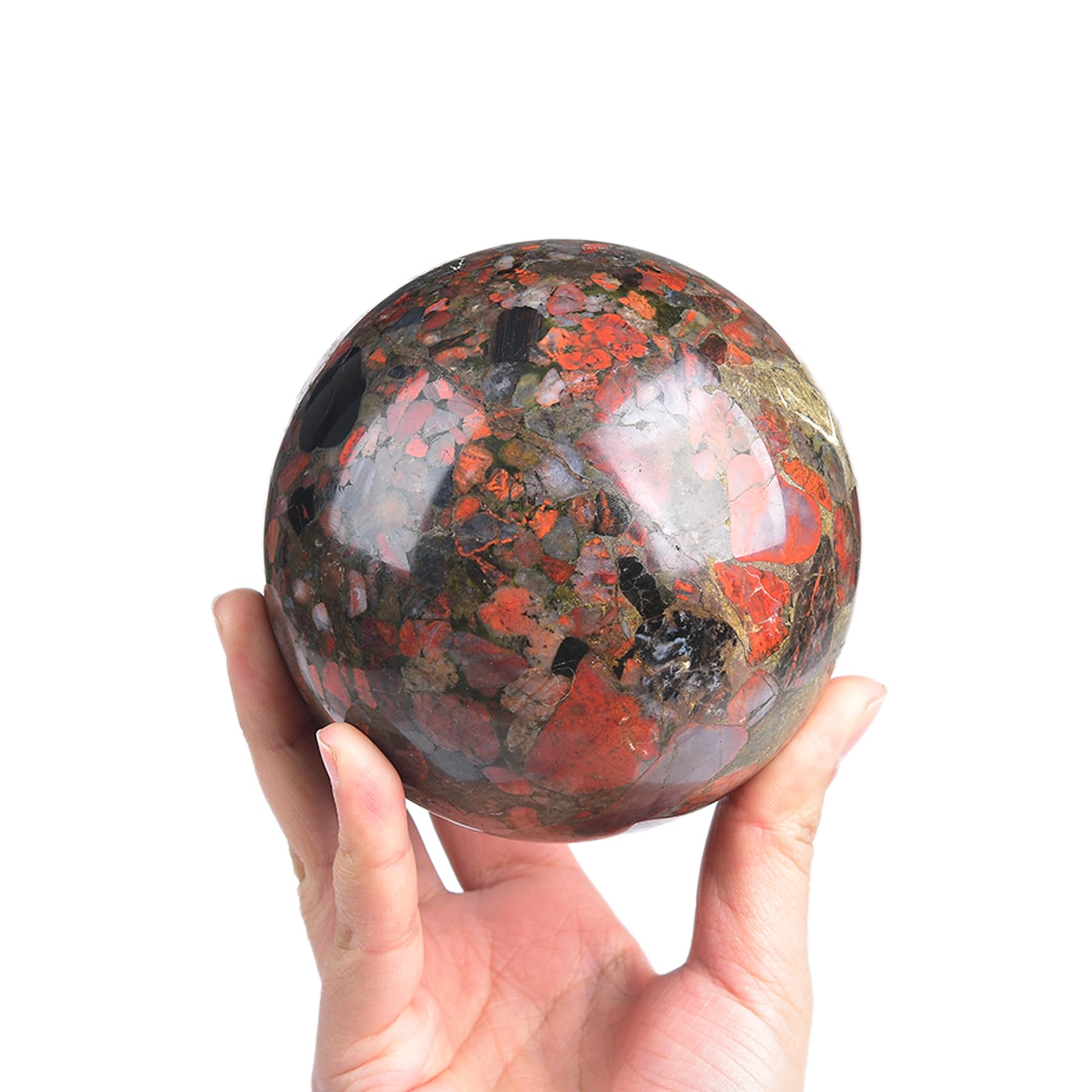 JIC Gem Natural Amazonite Crystal Sphere with Wood Stand Gemstone Sphere,Polished Healing Energy Mineral Gemstone Balls for Reiki Chakra Decoration Fengshui (60-70mm)