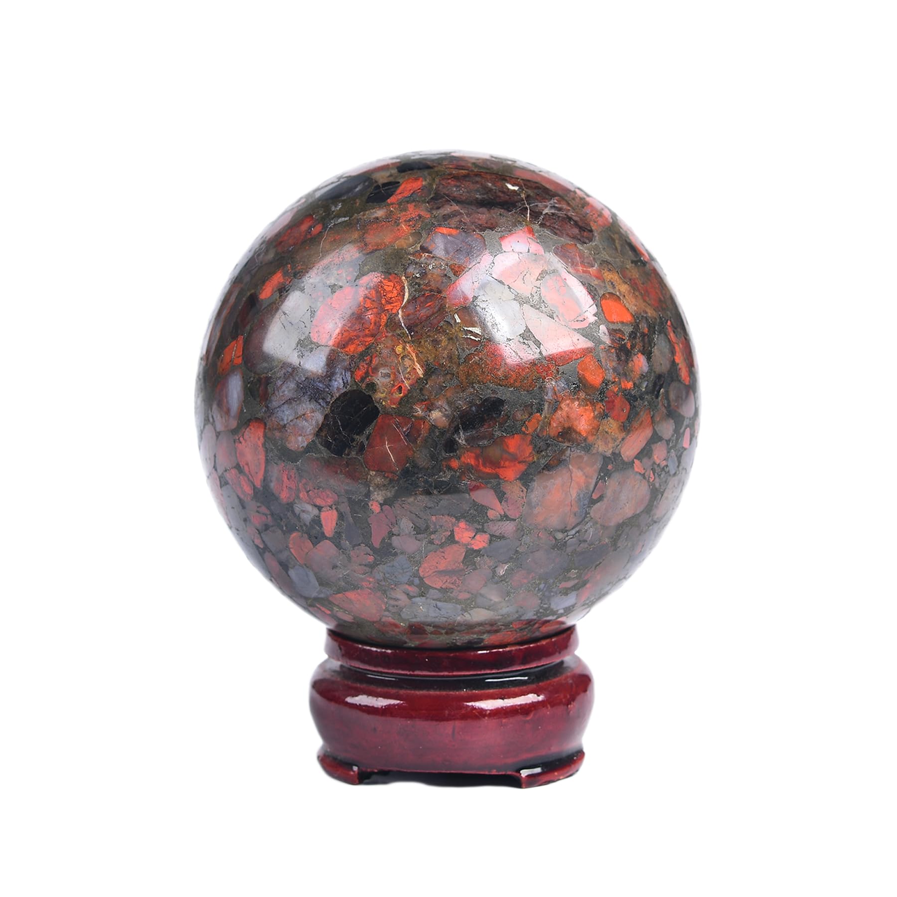 JIC Gem Natural Amazonite Crystal Sphere with Wood Stand Gemstone Sphere,Polished Healing Energy Mineral Gemstone Balls for Reiki Chakra Decoration Fengshui (60-70mm)