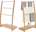 40 Bamboo 3 Tier Towel Rack Quilt Rack Stand or Blanket Rack Extra Tall freestanding Solid Wood Towel Rack with Bottom Storage Shelf for Living Room or Bedroom
