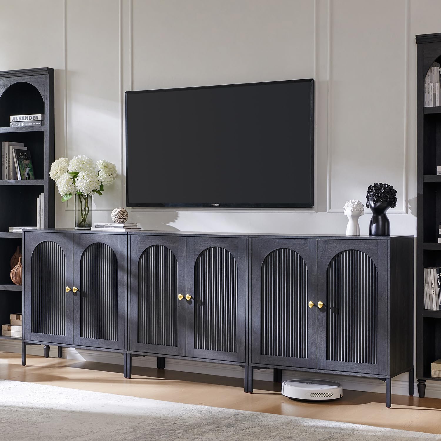 IFBUY Modern Sideboard Buffet Cabinet, 34" Tall Fluted Arched Buffet Cabinet with Storage and Adjustable Shelves, Wooden Modular Coffee Bar Cabinets for Kitchen, Entryway, Natural