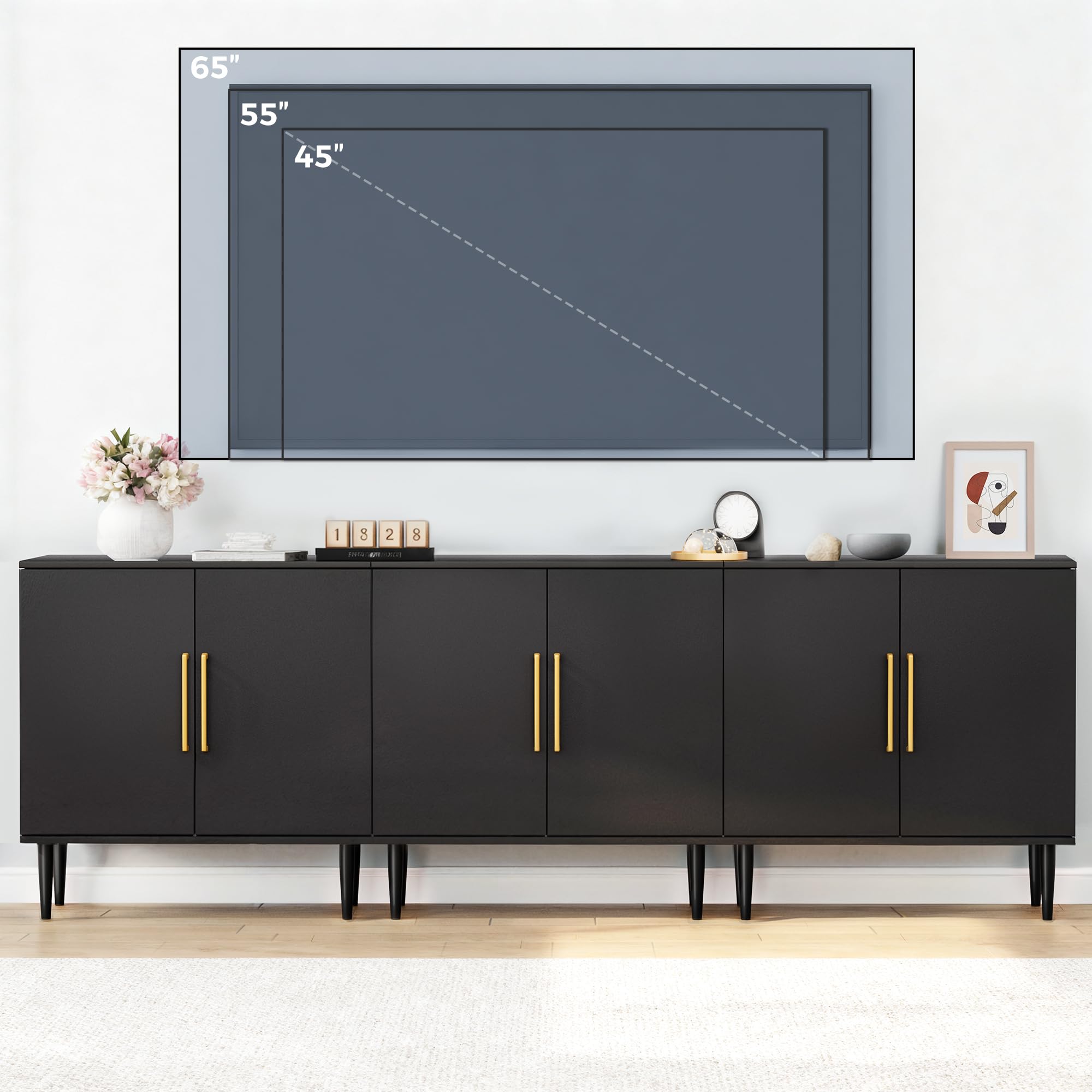 Vrullu Fluted Storage Cabinet, Freestanding Buffet Cabinet with Adjustable Shelf, Wood Sideboard, Multifunctional Accent Storage for Living Room, Hallway, Entryway, Dining Room (1, Oak)