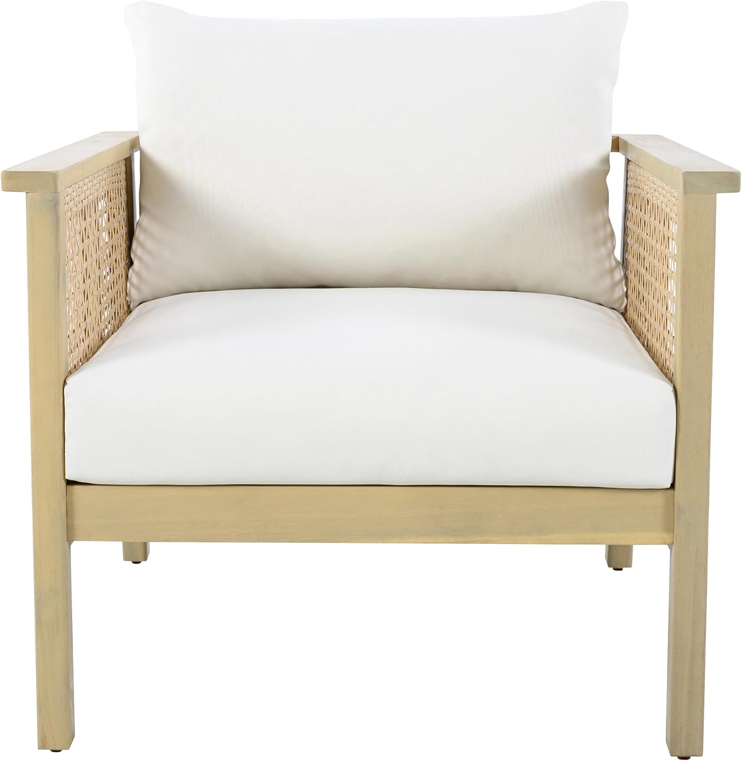 Light Teak Finish Single Patio Club Chair Waterproof Removable Cushion