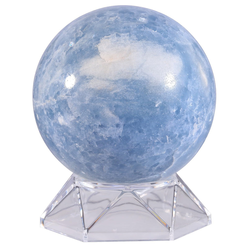 Sportmusies Natural Blue Celestite Stone Sphere with Acrylic Stand, Polished Crystal Ball Decoration for Home & Office
