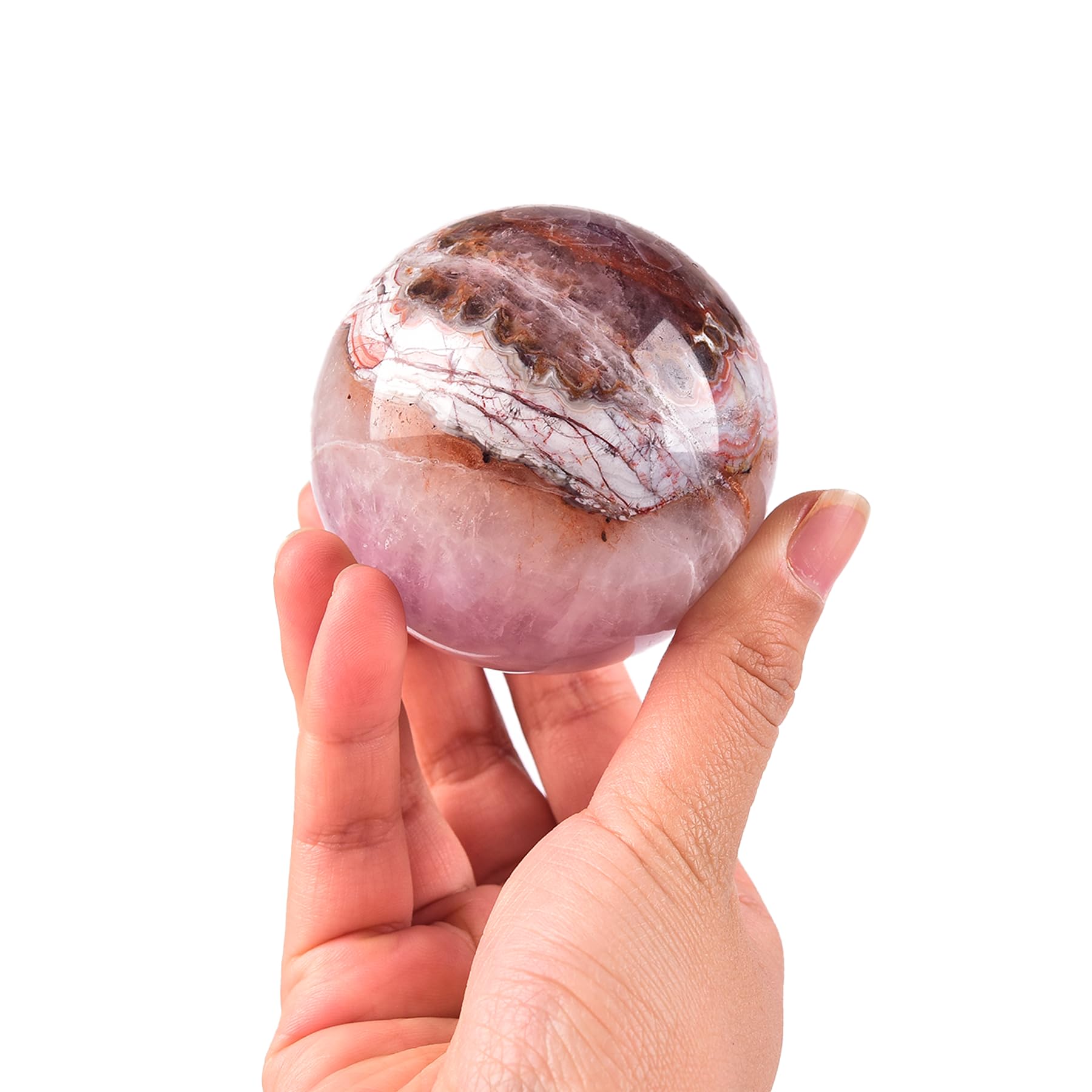JIC Gem Natural Amazonite Crystal Sphere with Wood Stand Gemstone Sphere,Polished Healing Energy Mineral Gemstone Balls for Reiki Chakra Decoration Fengshui (60-70mm)