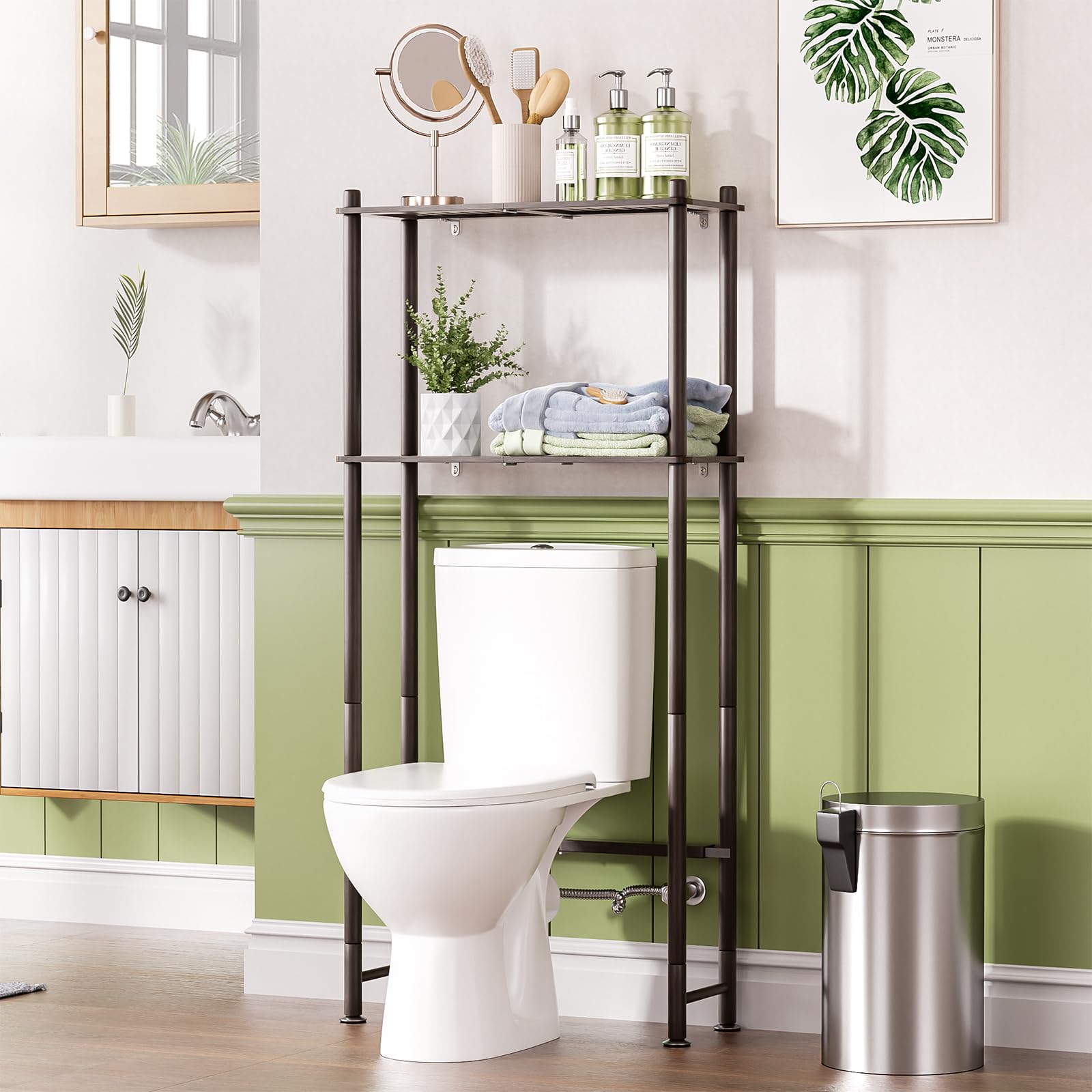 AmazerBath Bamboo Over The Toilet Storage Shelf, 2-Tier Over Toilet Organizer Rack, Freestanding Above Toilet Shelf for Bathroom, Laundry, Space Saver, Natural Color