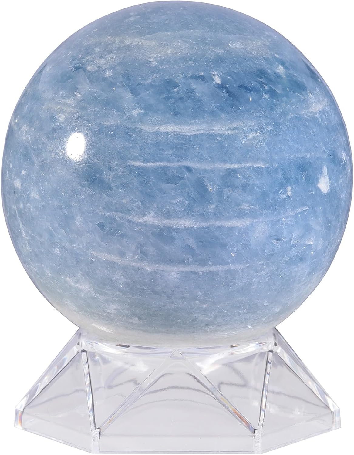 Sportmusies Natural Blue Celestite Stone Sphere with Acrylic Stand, Polished Crystal Ball Decoration for Home & Office