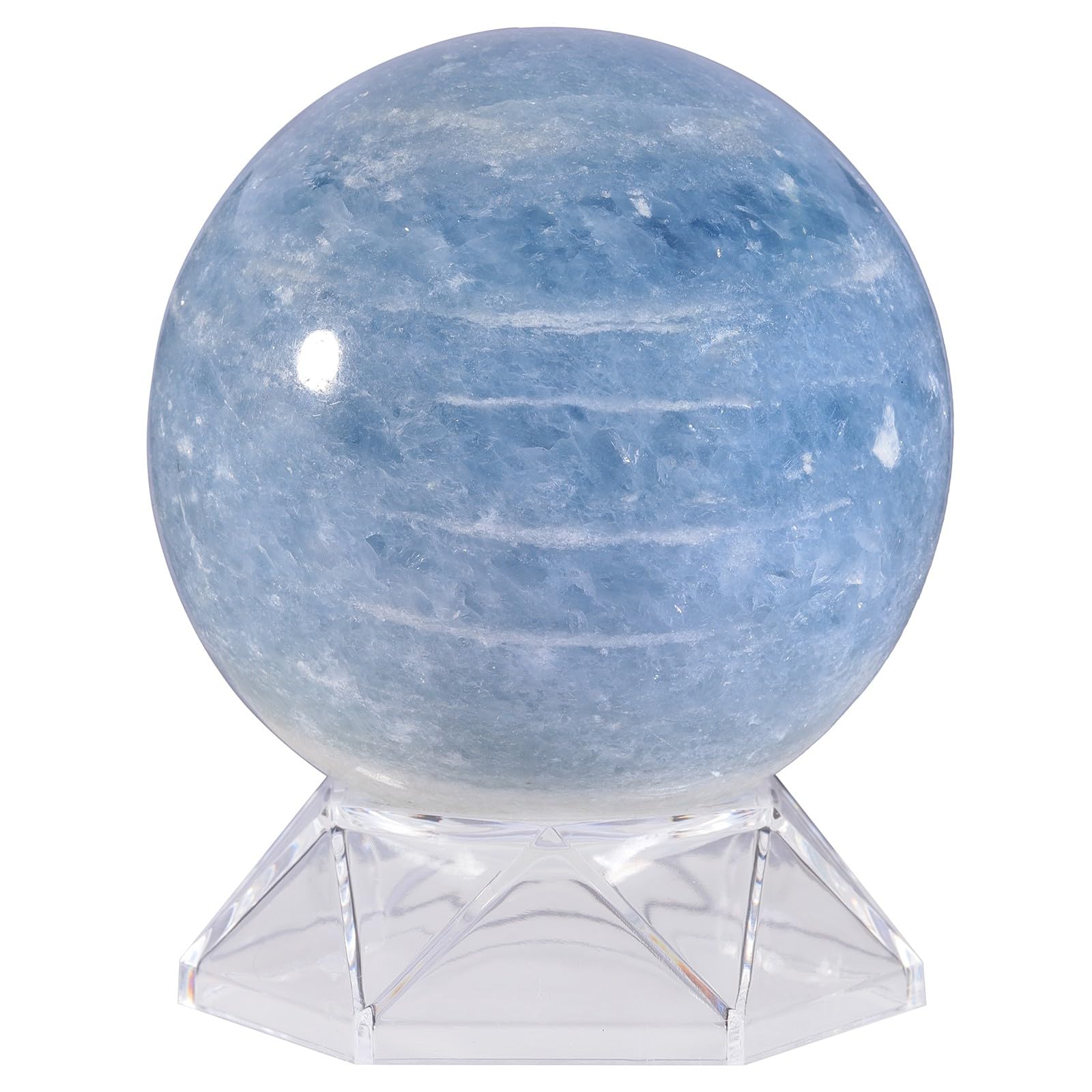 Sportmusies Natural Blue Celestite Stone Sphere with Acrylic Stand, Polished Crystal Ball Decoration for Home & Office