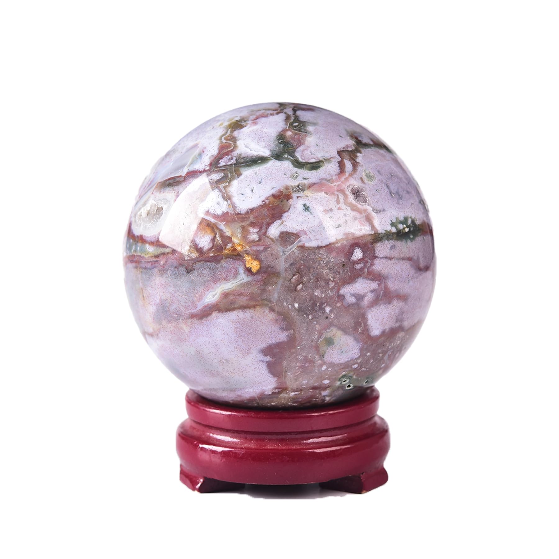 JIC Gem Natural Amazonite Crystal Sphere with Wood Stand Gemstone Sphere,Polished Healing Energy Mineral Gemstone Balls for Reiki Chakra Decoration Fengshui (60-70mm)