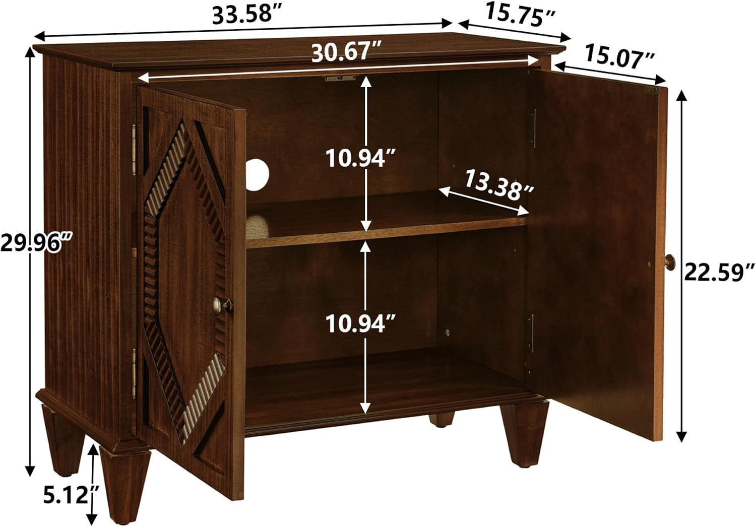 LKTART 33.5" Mid Century Sideboard Buffet Cabinet with Solid Wood Legs,Accent Storage Cabinet Credenza with 2 Doors for Living Room,Entryway,Kitchen(Walnut)