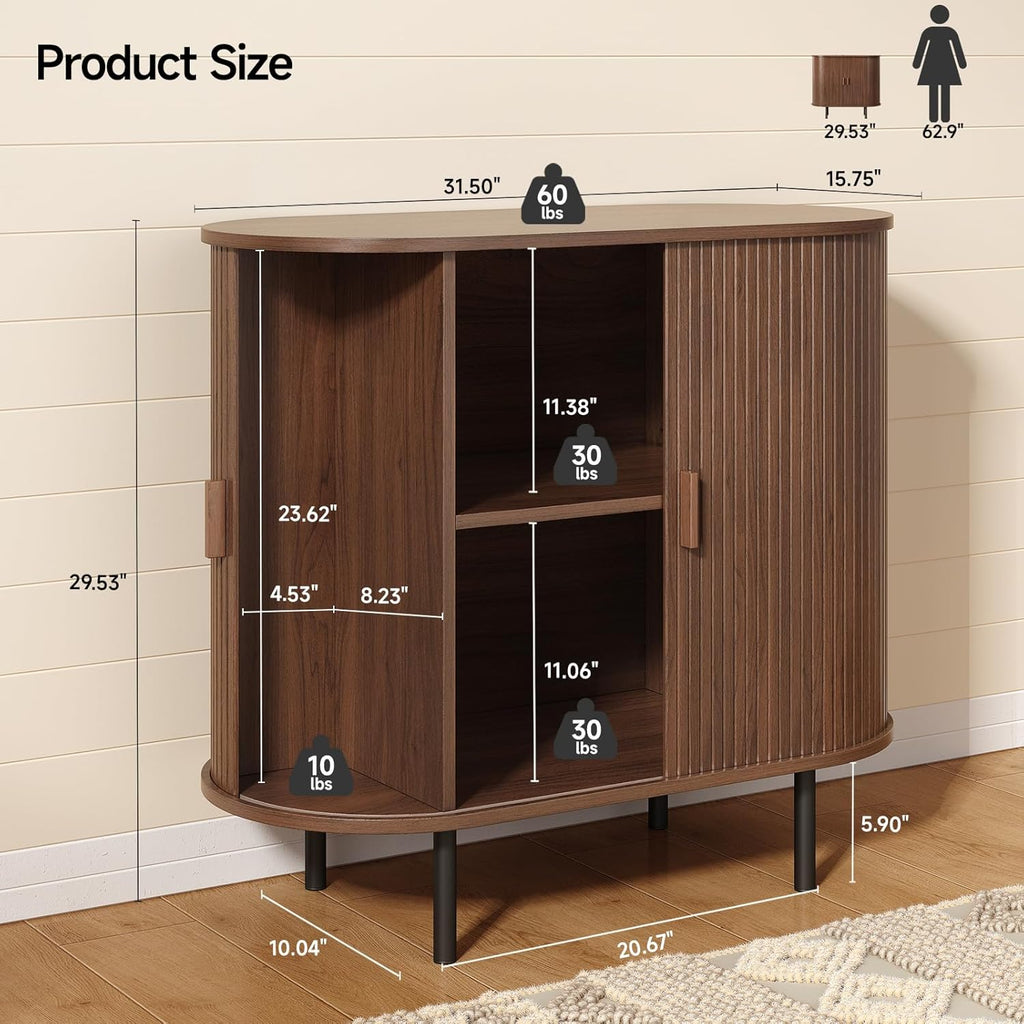 ONBRILL 31.5" Sideboard Buffet Cabinet with Storage, Storage Cabinet with Sliding Door & Adjustable Shelf, Modern Accent Coffee Bar Console Table for Kitchen, Entryway, Walnut