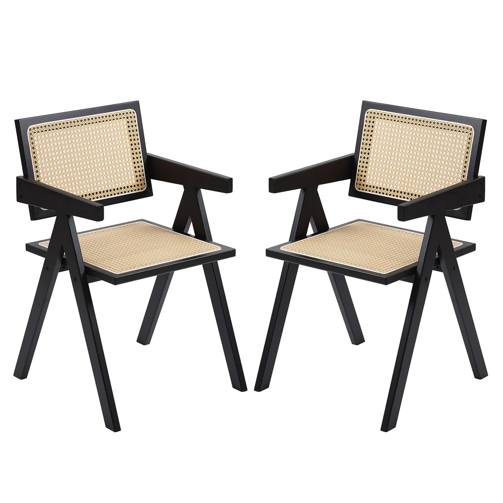 Furlide Rattan Dining Chairs Set of 2, Mid-Century Accent Armchair, Wicker Chair, Outdoor Bamboo Chair for Dining Room, Living Room, Bedroom, Kitchen, Walnut