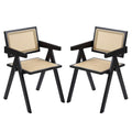 Furlide Rattan Dining Chairs Set of 2, Mid-Century Accent Armchair, Wicker Chair, Outdoor Bamboo Chair for Dining Room, Living Room, Bedroom, Kitchen, Walnut