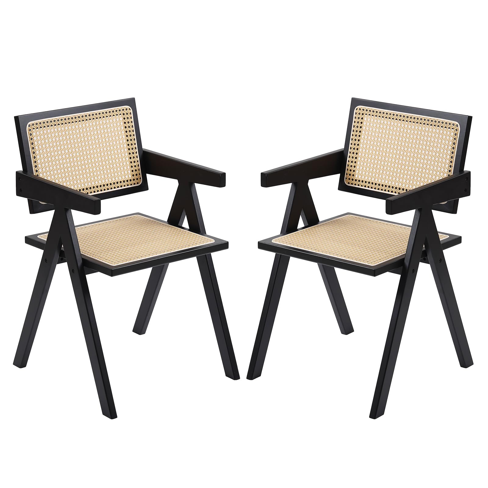 Furlide Rattan Dining Chairs Set of 2, Mid-Century Accent Armchair, Wicker Chair, Outdoor Bamboo Chair for Dining Room, Living Room, Bedroom, Kitchen, Walnut