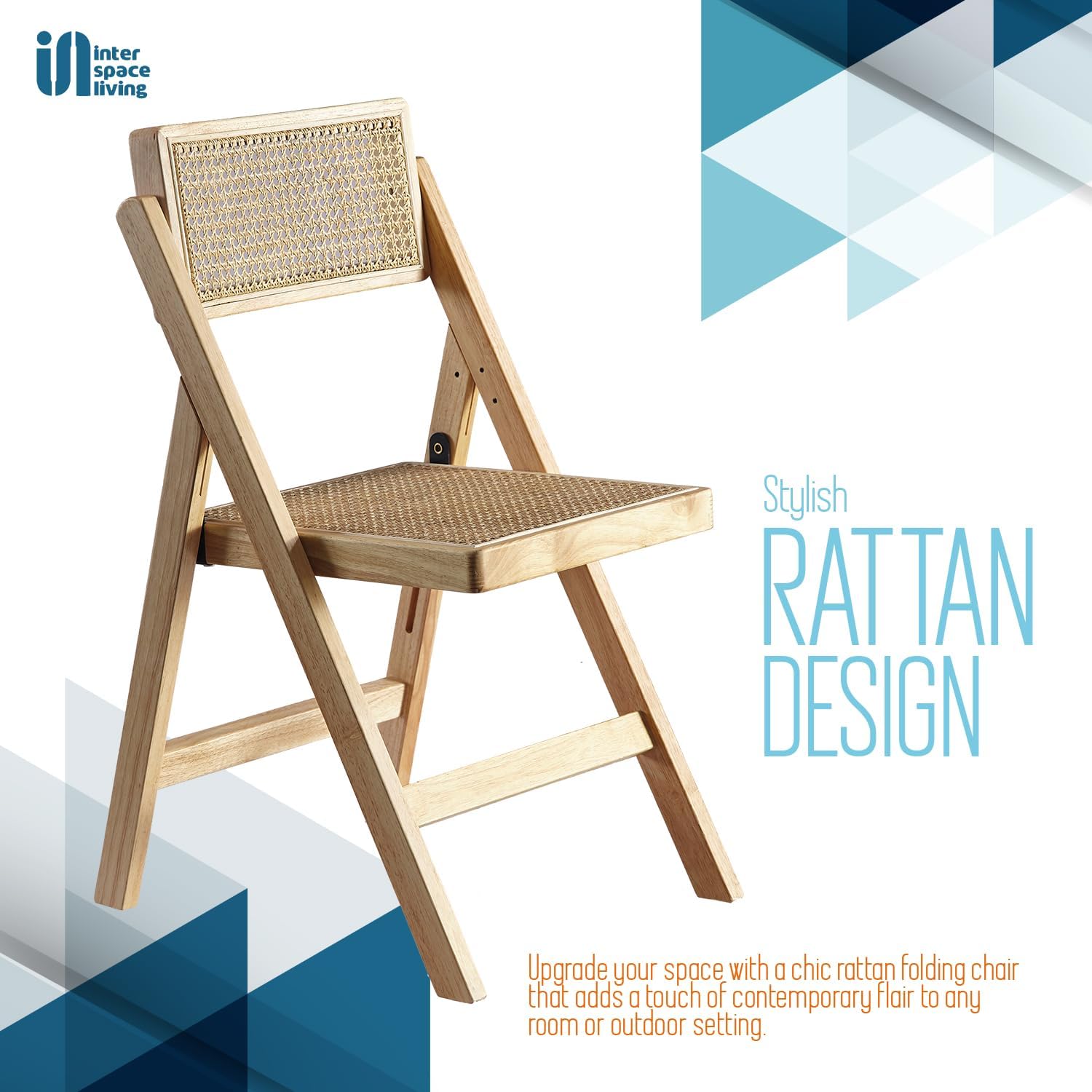 Ibiza Rattan Chair, Natural, Set of 1 – Folding Modern Rattan Chairs for Outdoor Dining, Patio, Accent Chair for Living Room and Office, Foldable Space-Saver Design