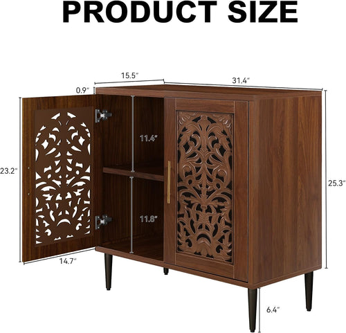 ARTPOWER Accent Cabinet with 2 Doors, Vintage Hollow Carving Buffet Cabinet, Sideboards and Buffets with Storage, Credenza for Living Room, Kitchen, Dining Room, Entryway, Hallway, Walnut