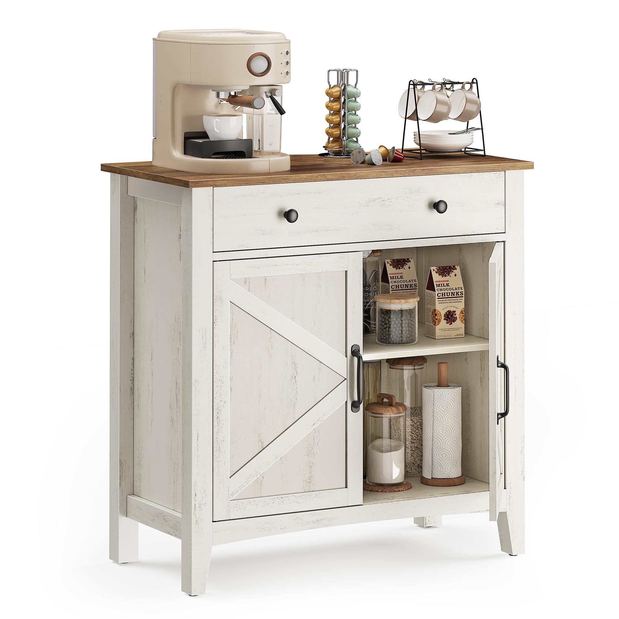 VASAGLE MAXE Collection - Buffet Cabinet, Fluted Console Cabinet, Sideboard with Adjustable Shelf, Mid Century Modern Buffet Table, 15.8 x 29.9 x 31.5 Inches, Oak Beige UBBK344Y01