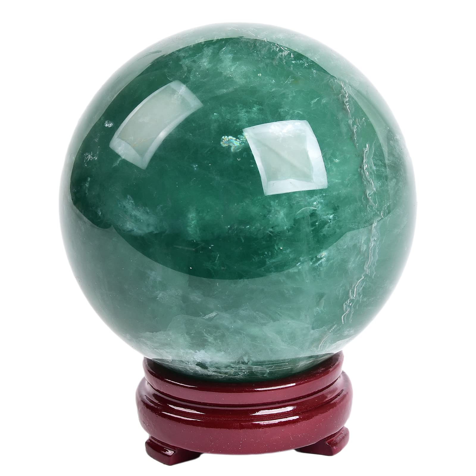 JIC Gem Natural Amazonite Crystal Sphere with Wood Stand Gemstone Sphere,Polished Healing Energy Mineral Gemstone Balls for Reiki Chakra Decoration Fengshui (60-70mm)