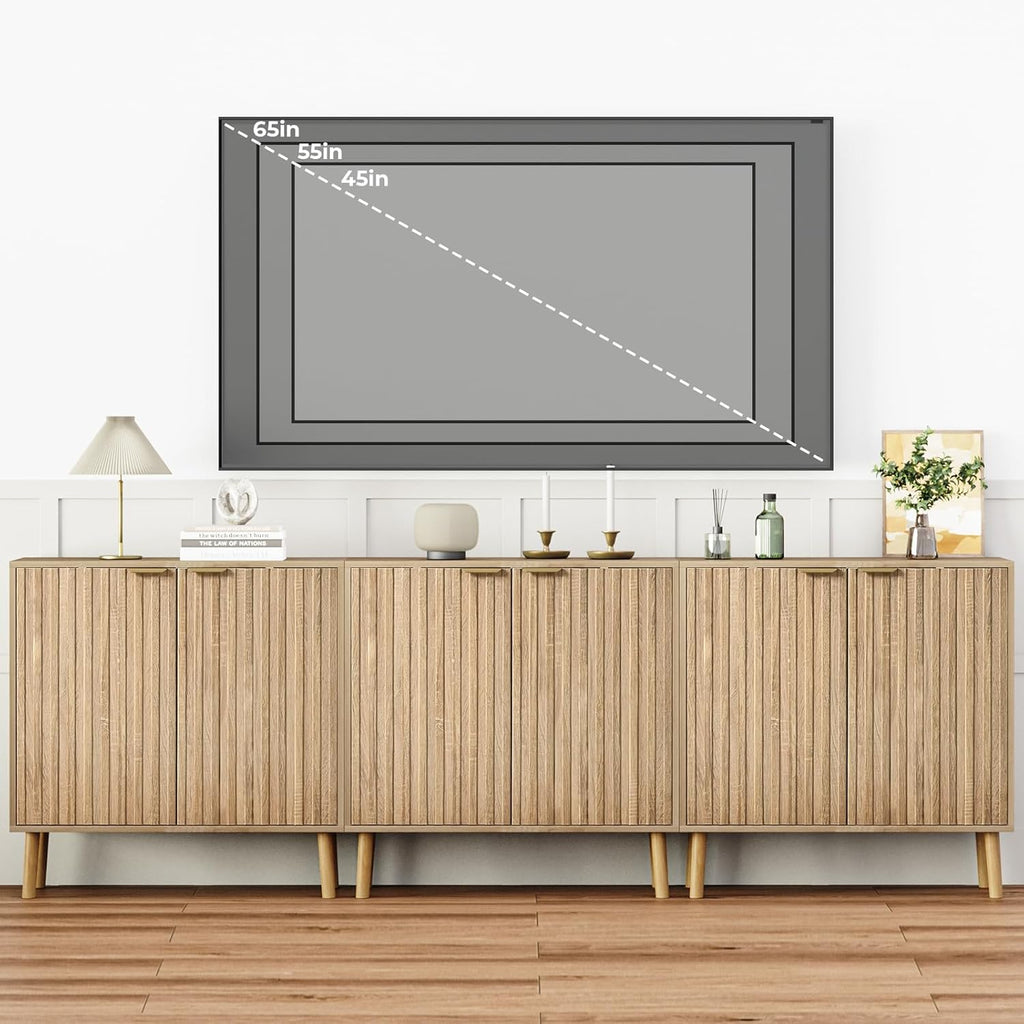 Vrullu Fluted Storage Cabinet, Freestanding Buffet Cabinet with Adjustable Shelf, Wood Sideboard, Multifunctional Accent Storage for Living Room, Hallway, Entryway, Dining Room (1, Oak)