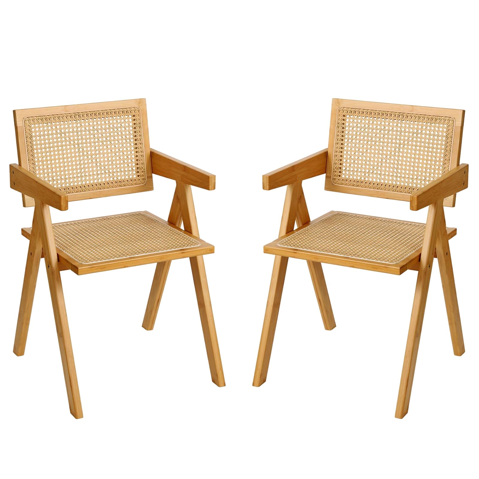 Furlide Rattan Dining Chairs Set of 2, Mid-Century Accent Armchair, Wicker Chair, Outdoor Bamboo Chair for Dining Room, Living Room, Bedroom, Kitchen, Walnut