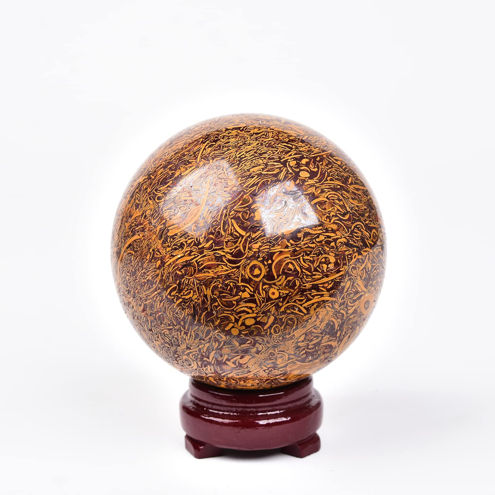 JIC Gem Natural Amazonite Crystal Sphere with Wood Stand Gemstone Sphere,Polished Healing Energy Mineral Gemstone Balls for Reiki Chakra Decoration Fengshui (60-70mm)