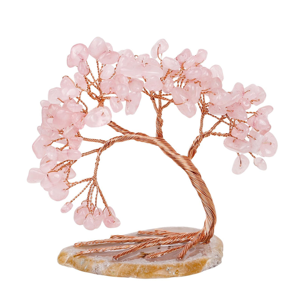 Handmade Fluorite Crystal Tree on Agate Slice Base, Feng Shui Stone Money Tree Bonsai for Home Office Decoration, 4.5"-5.2"
