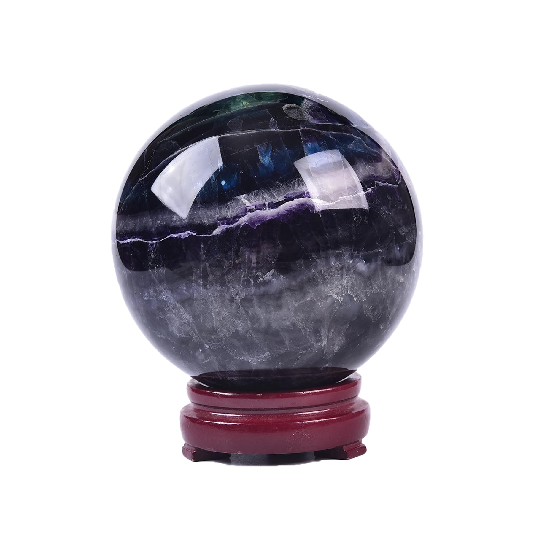 JIC Gem Natural Amazonite Crystal Sphere with Wood Stand Gemstone Sphere,Polished Healing Energy Mineral Gemstone Balls for Reiki Chakra Decoration Fengshui (60-70mm)