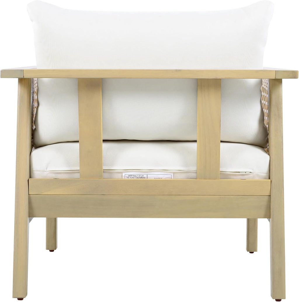 Light Teak Finish Single Patio Club Chair Waterproof Removable Cushion