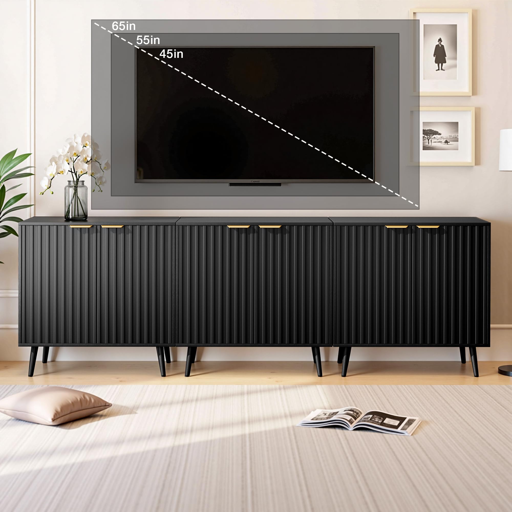 Fluted Storage Cabinet, Buffet Cabinet with Storage, Wood Sideboard with Adjustable Shelf, Modern Accent Cabinet & Console Table for Entryway, Living Room, Dining Room, Natural
