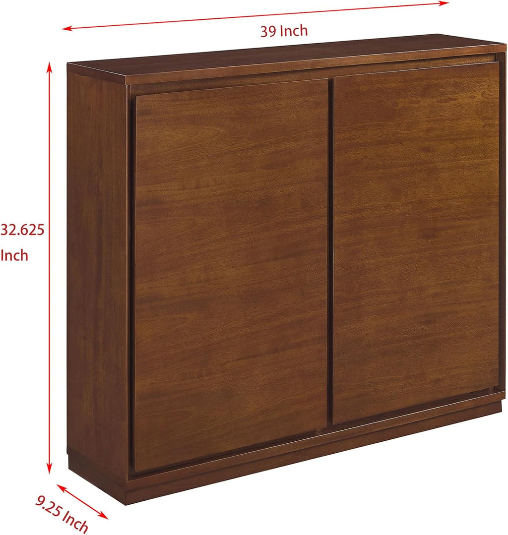 LKTART Mid Century Modern Narrow Sideboard Buffet Cabinet,Small Walnut Entryway Cabinet,Wood Credenza Storage Cabinet with 2 Doors for Living Room,Kitchen,Hallway(9.25" D*39" L)