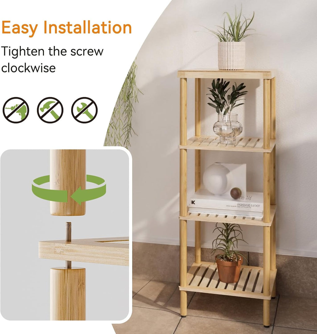 AmazerBath Bamboo Bathroom Shelf, 4-Tier Bathroom Storage Shelf, Multifunctional Storage Rack for Living Room Bedroom Kitchen, Space Saver