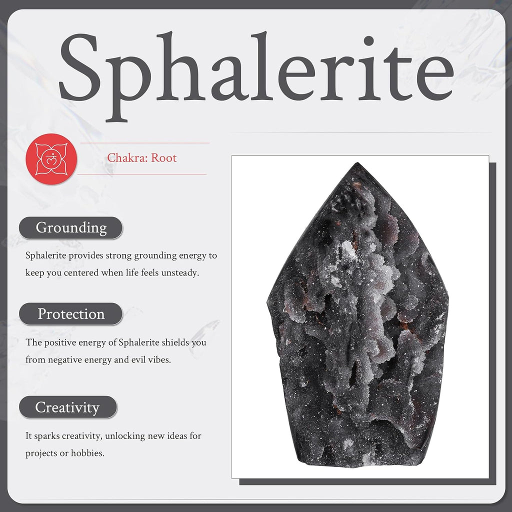 Sportmusies Natural Sphalerite Stone Cluster Flame Figurine Desktop Home Office Decoration, Spiritual Reiki Crystal Tower Statue, 3.54-4.92 inches