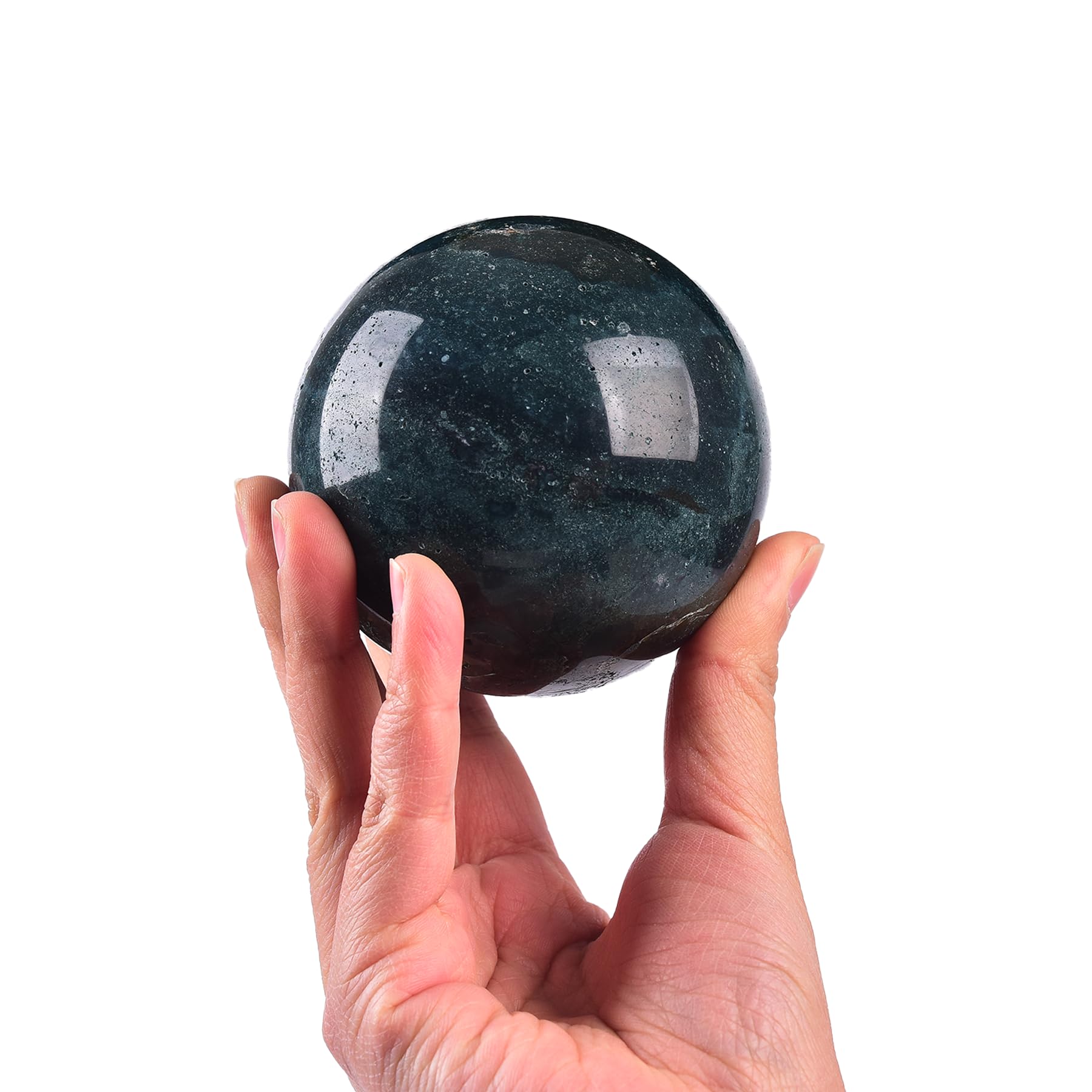 JIC Gem Natural Amazonite Crystal Sphere with Wood Stand Gemstone Sphere,Polished Healing Energy Mineral Gemstone Balls for Reiki Chakra Decoration Fengshui (60-70mm)