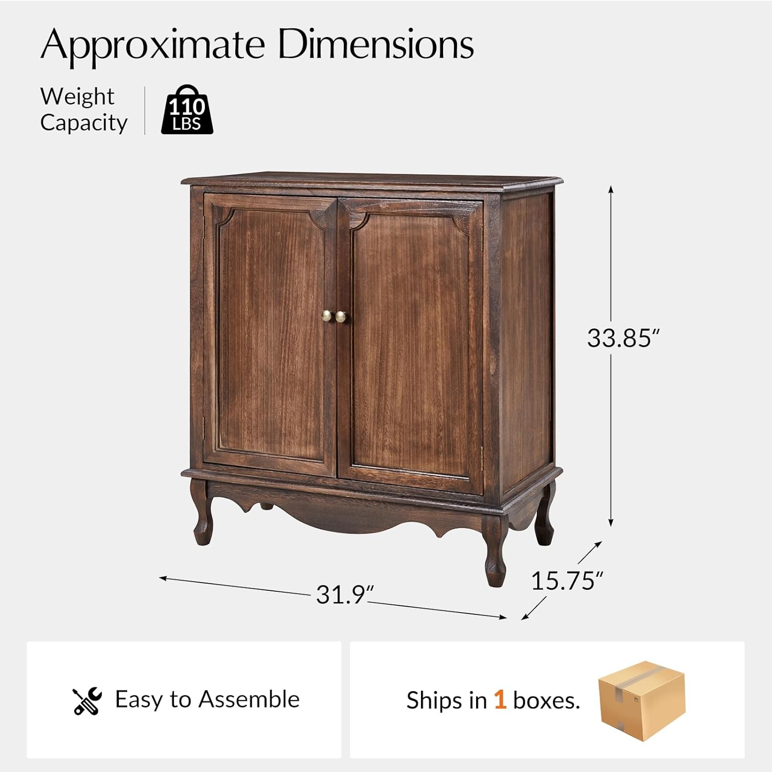 Solid Wood Sideboard with Adjustable Feet, 2 Shelves Storage Accent Cabinet with Double Doors, Farmhouse Buffet for Living Room, Dining Room & Entryway, Walnut