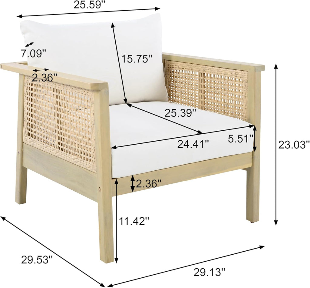 Light Teak Finish Single Patio Club Chair Waterproof Removable Cushion